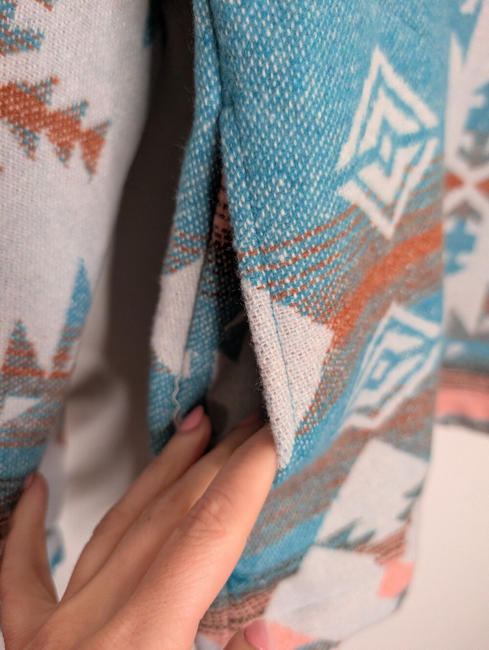 New In Southwestern Aztec Quarter Zip Pullover Blue Pink Boho Western - Picture 4 of 5